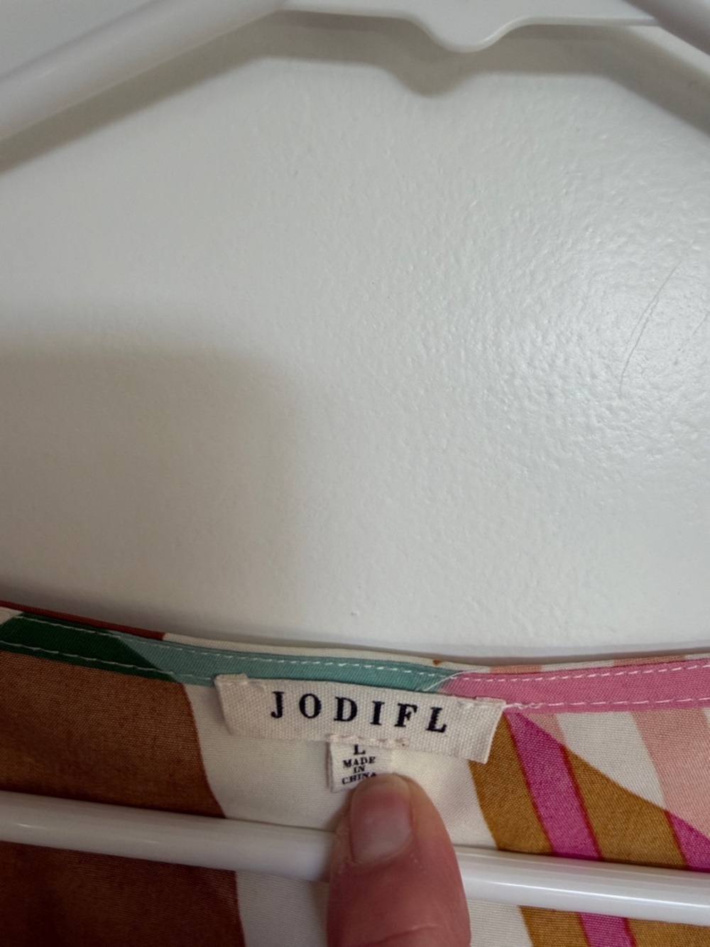 JODIFL Geometric V-Neck Blouse in Pink, Green & Brown - Picture 2 of 5